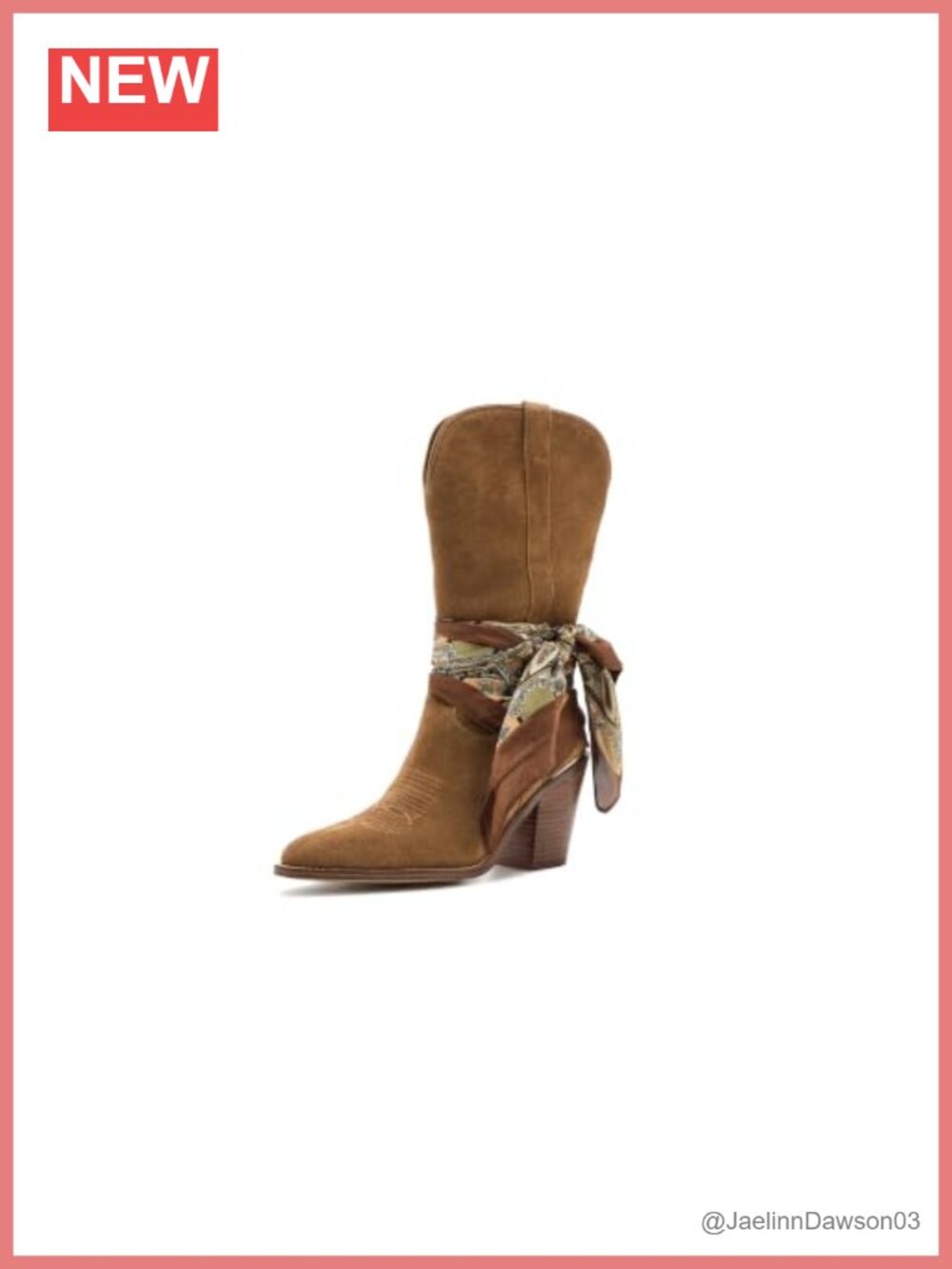 Mid-Calf Equestrian Western Boots Pull-On Suede Block Heel 3.25in